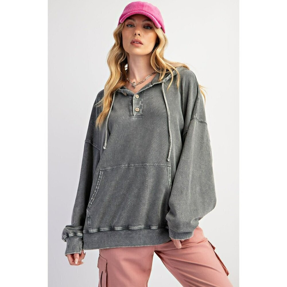 Heart and Soul Peace Sign French Terry Hoodie in Ash - Picture 3 of 4